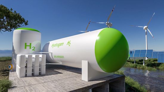 Hydrogen gas for clean electricity solar and windturbine facility.